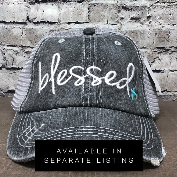 "Blessed" Embroidered & Distressed Trucker Cap - Picture 5 of 8